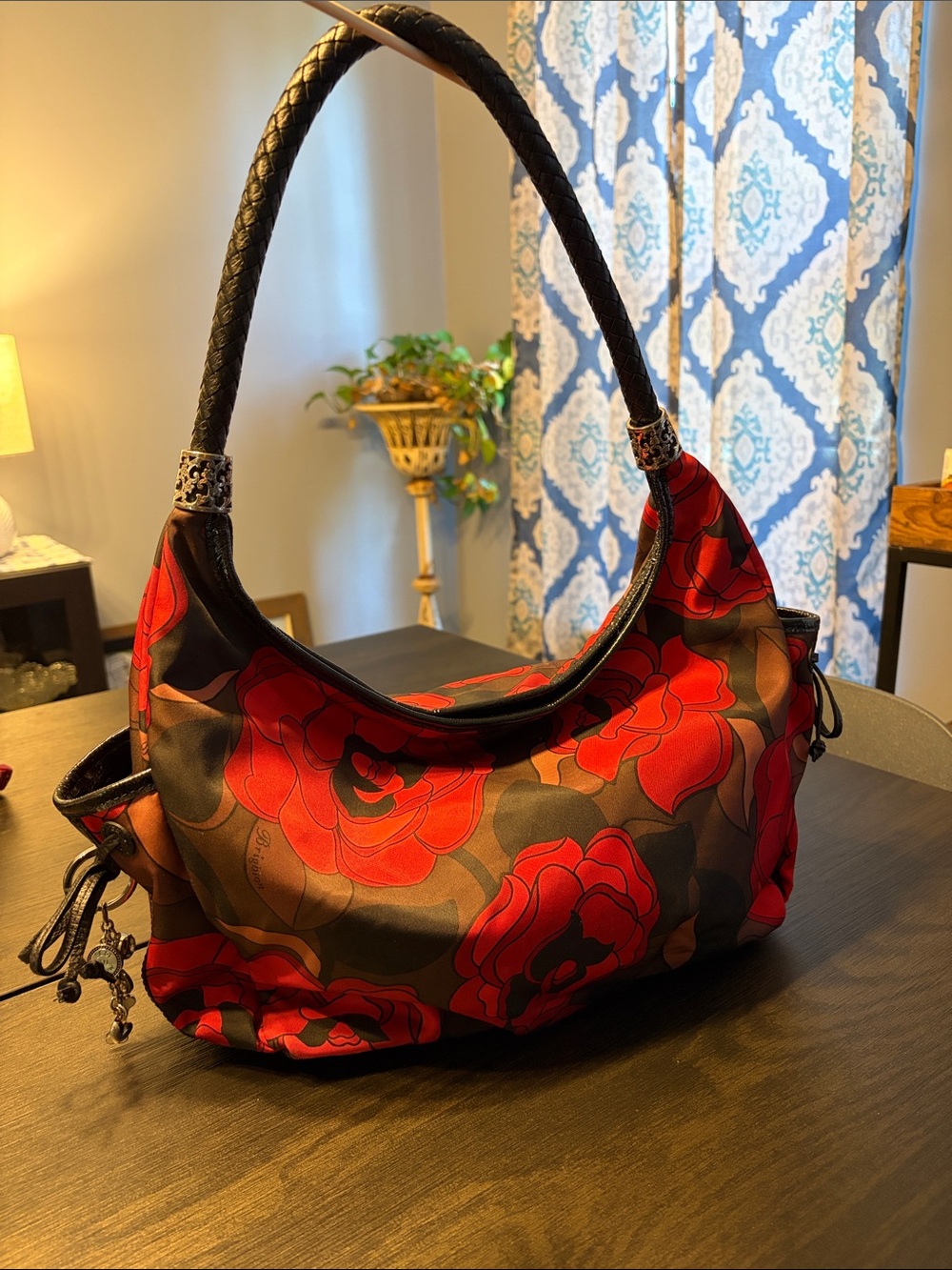 Brighton Jillian Floral Red Black Soft Hobo Bag EUC